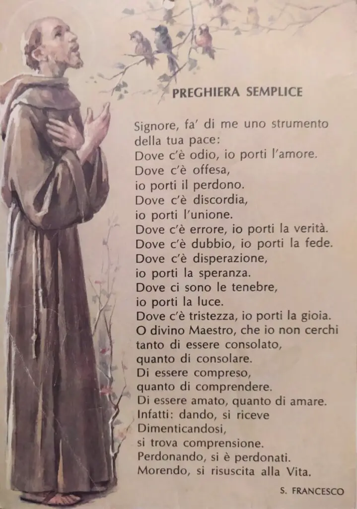 Picture of St. Francis of Assisi with prayer in Italian