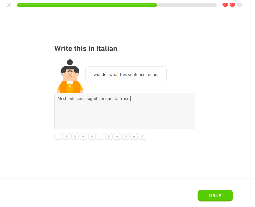Picture of a Duoliungo exercise on the Italian subjunctive mood